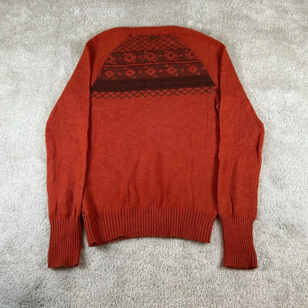 Prana Sweater Women Small Rust Orange Fair Isle Wool Blend Side Button Pullover